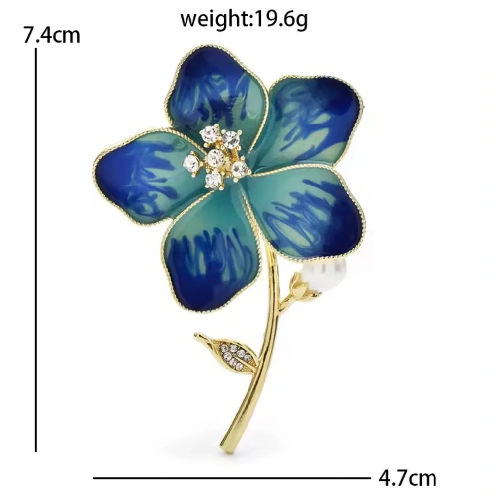 Blue Floral Gold Brooch